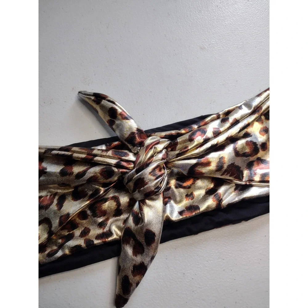 Ris-K‎ Swim Leopard Print Metallic Bandeau Bikini Top Size S